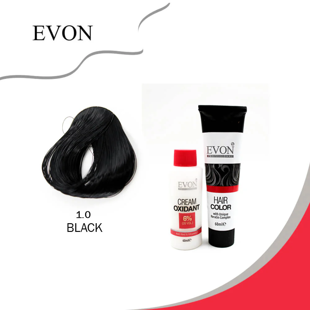 Evon Black 1.0 Permanent Hair Color With Unique Keratin Complex - (120ml) Black 1.0 Permanent Hair Color With Unique Keratin Complex - (120ml)