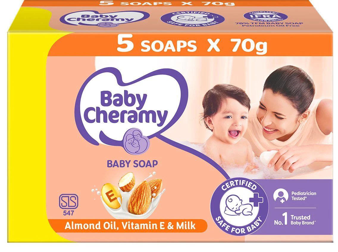 Baby Cheramy Regular Soap Pack Almond Oil, Vitamin E & Milk - 5 x 70g