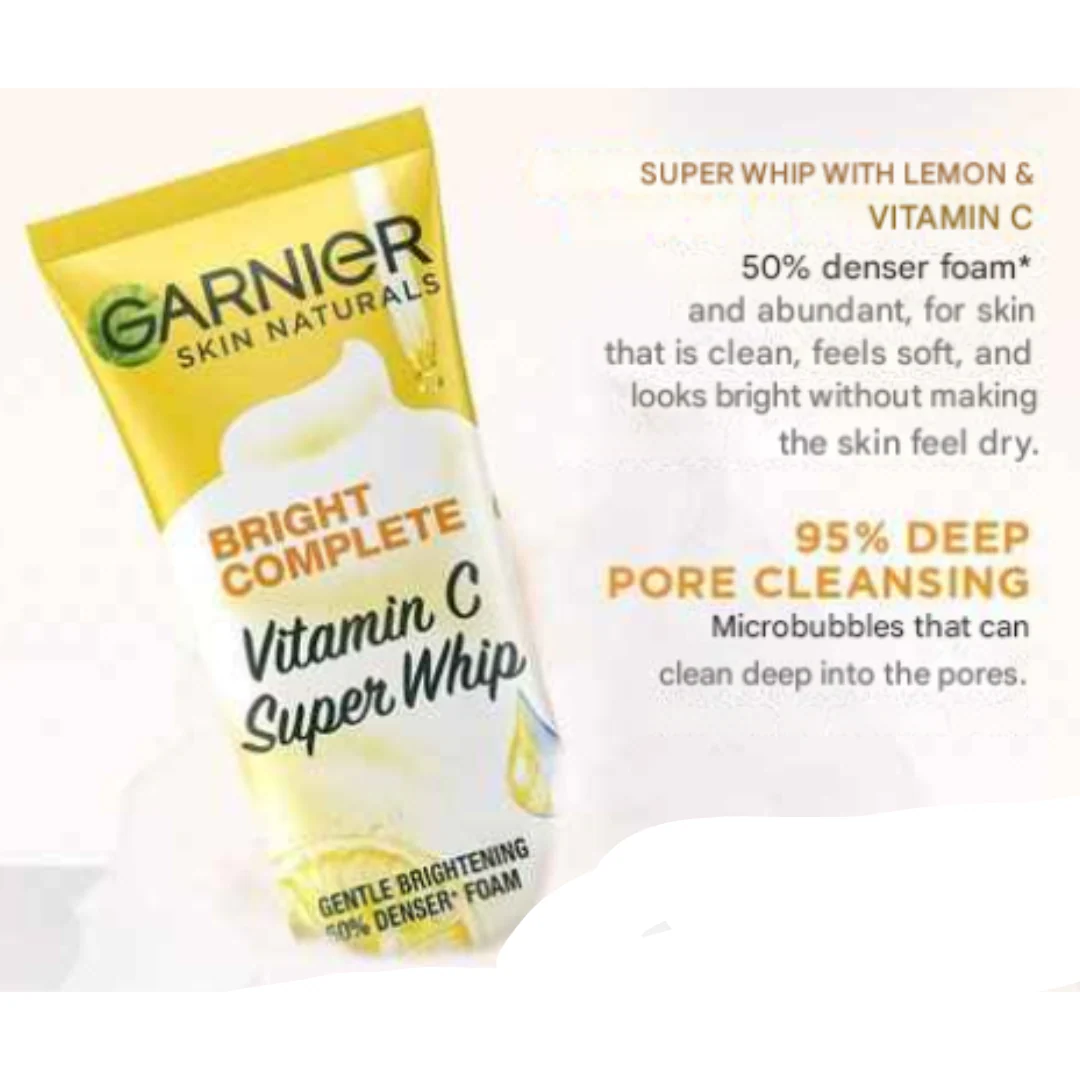 Garnier Bright Complete Vitamin C Super Whip Gentle Brightening 50% Denser Foam 100ml - Image 2